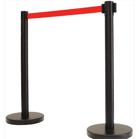 Vic Crowd Control Inc VIP Crowd Control 1001 12 in. Flat Base Black Post Retractable Belt Stanchion - 6.5 ft. Red Belt 1001